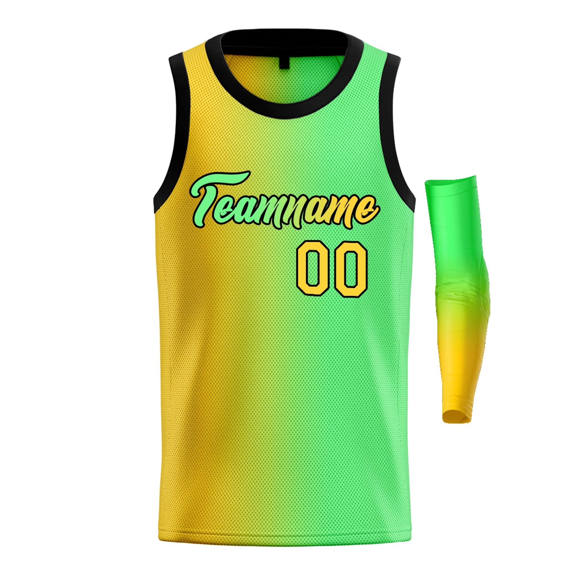 Custom Yellow Green-Black Gradient Fashion Tops Basketball Jersey