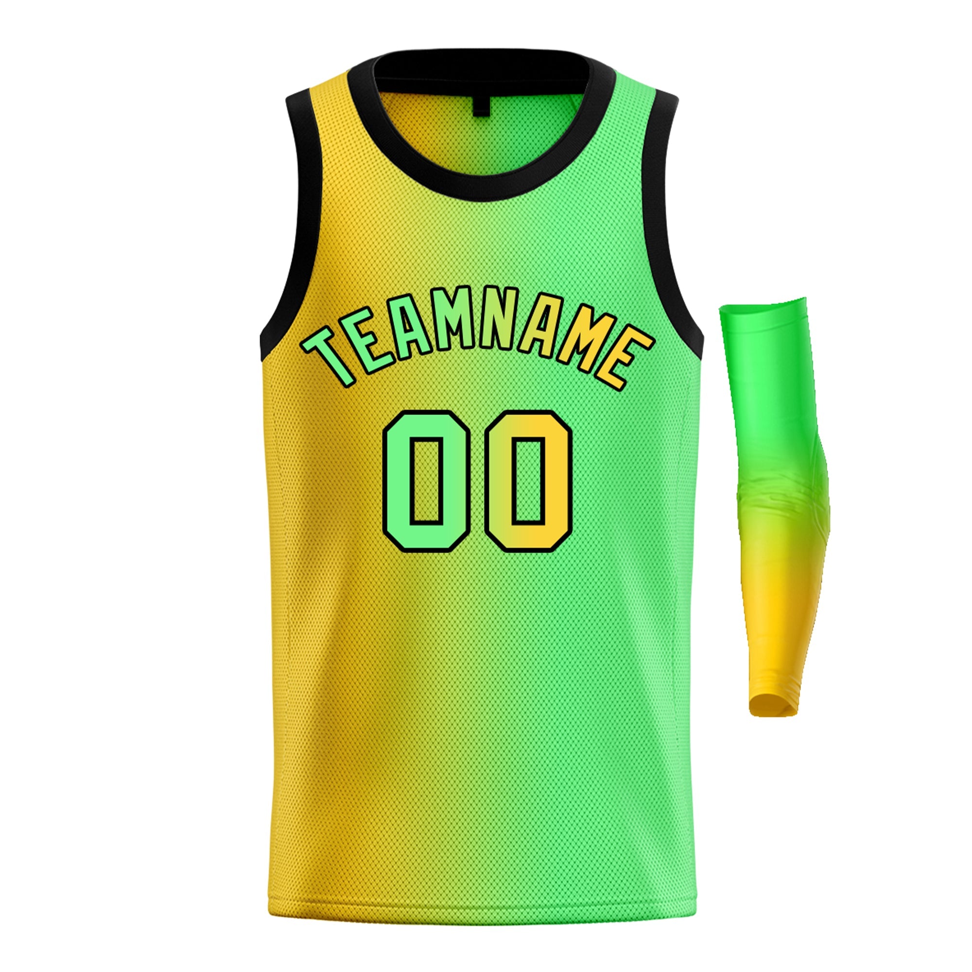 Custom Yellow Green-Black Gradient Fashion Tops Basketball Jersey