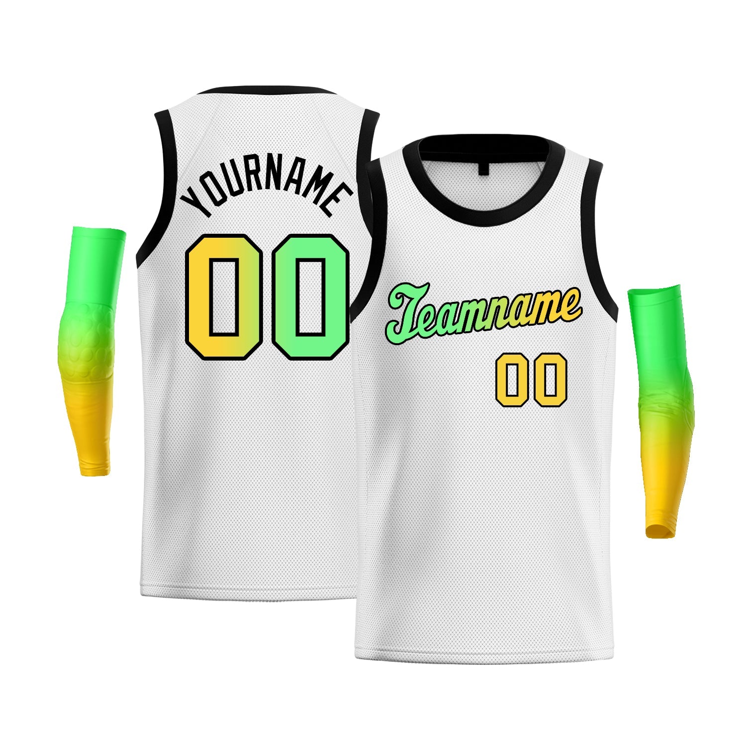 Custom White Yellow Green-Black Gradient Fashion Tops Basketball Jersey