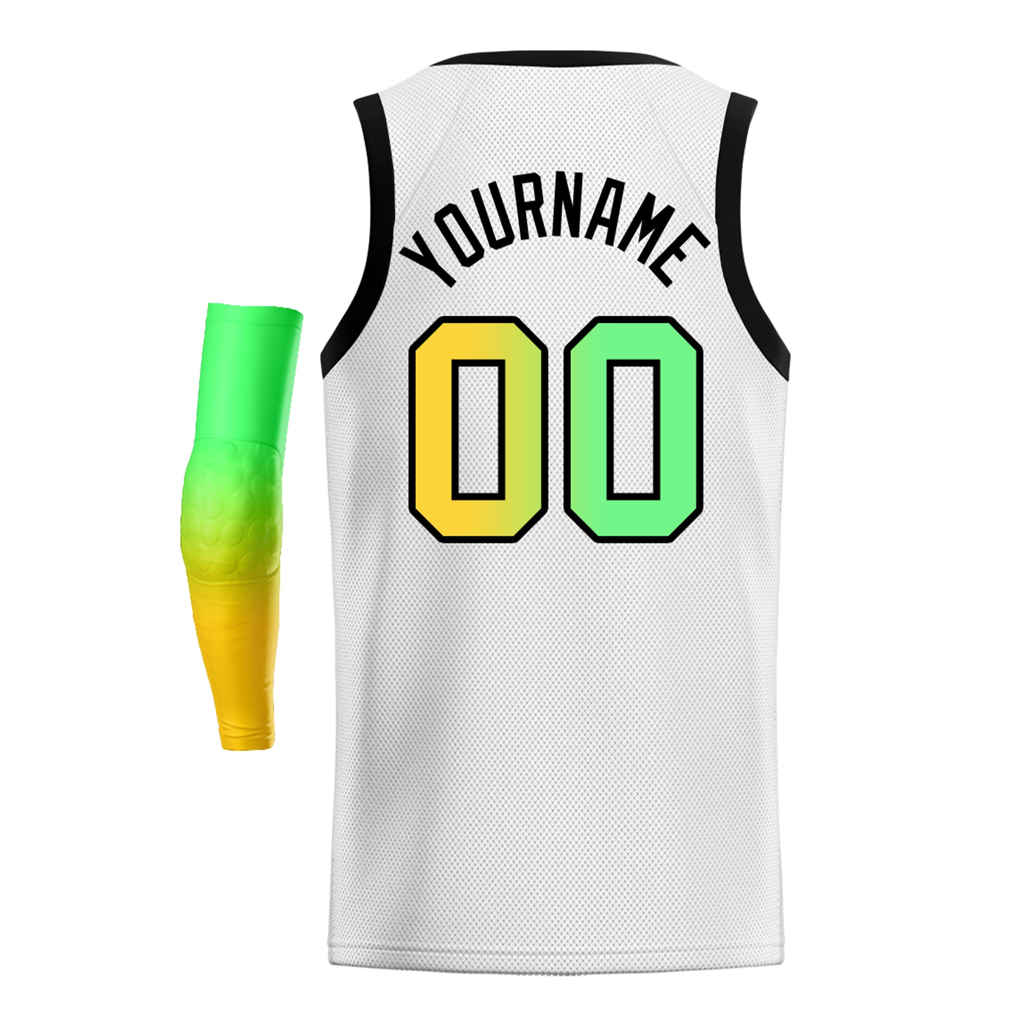 Maillot de basket-ball personnalisé, blanc, jaune, vert-noir, dégradé, hauts à la mode