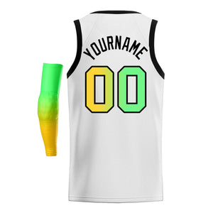 Custom White Yellow Green-Black Gradient Fashion Tops Basketball Jersey