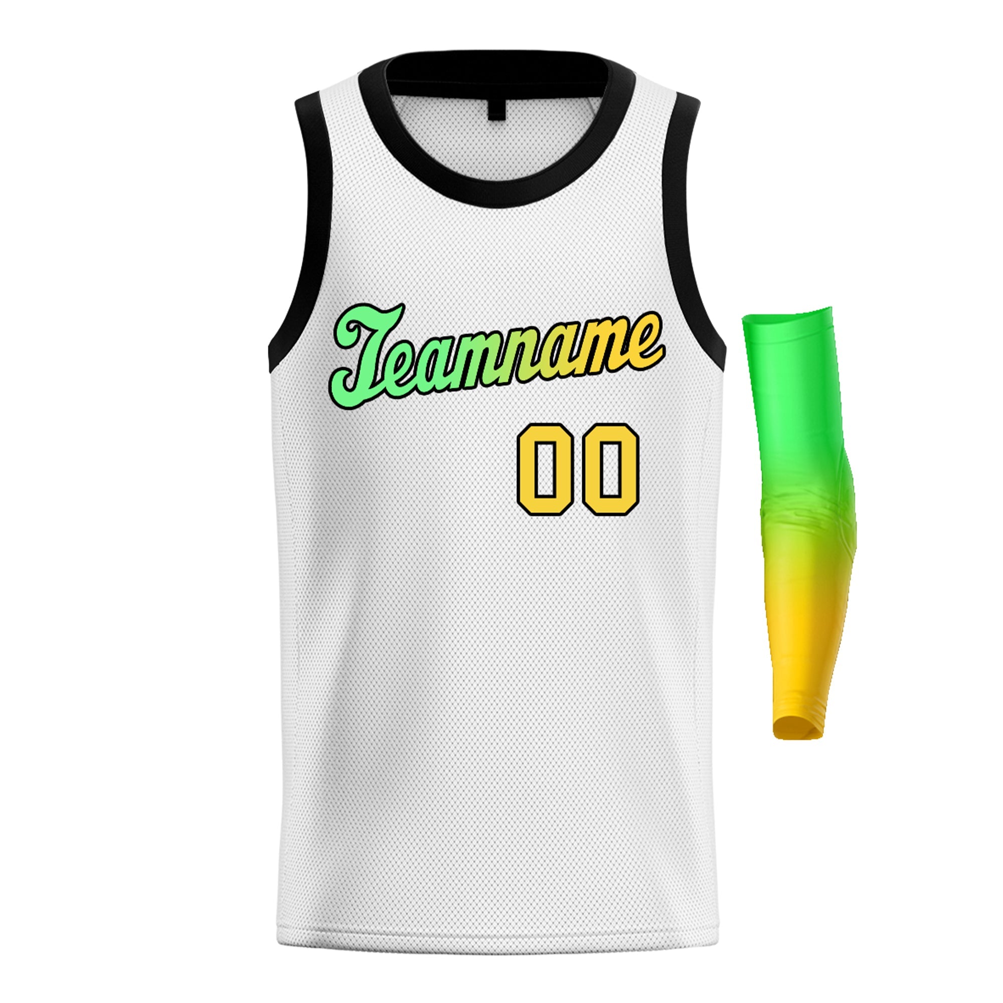 Maillot de basket-ball personnalisé, blanc, jaune, vert-noir, dégradé, hauts à la mode