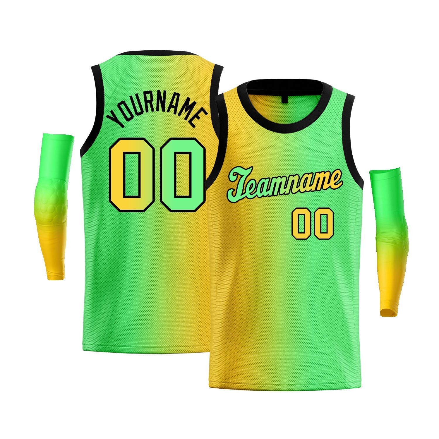 Custom Yellow Green-Black Gradient Fashion Tops Basketball Jersey