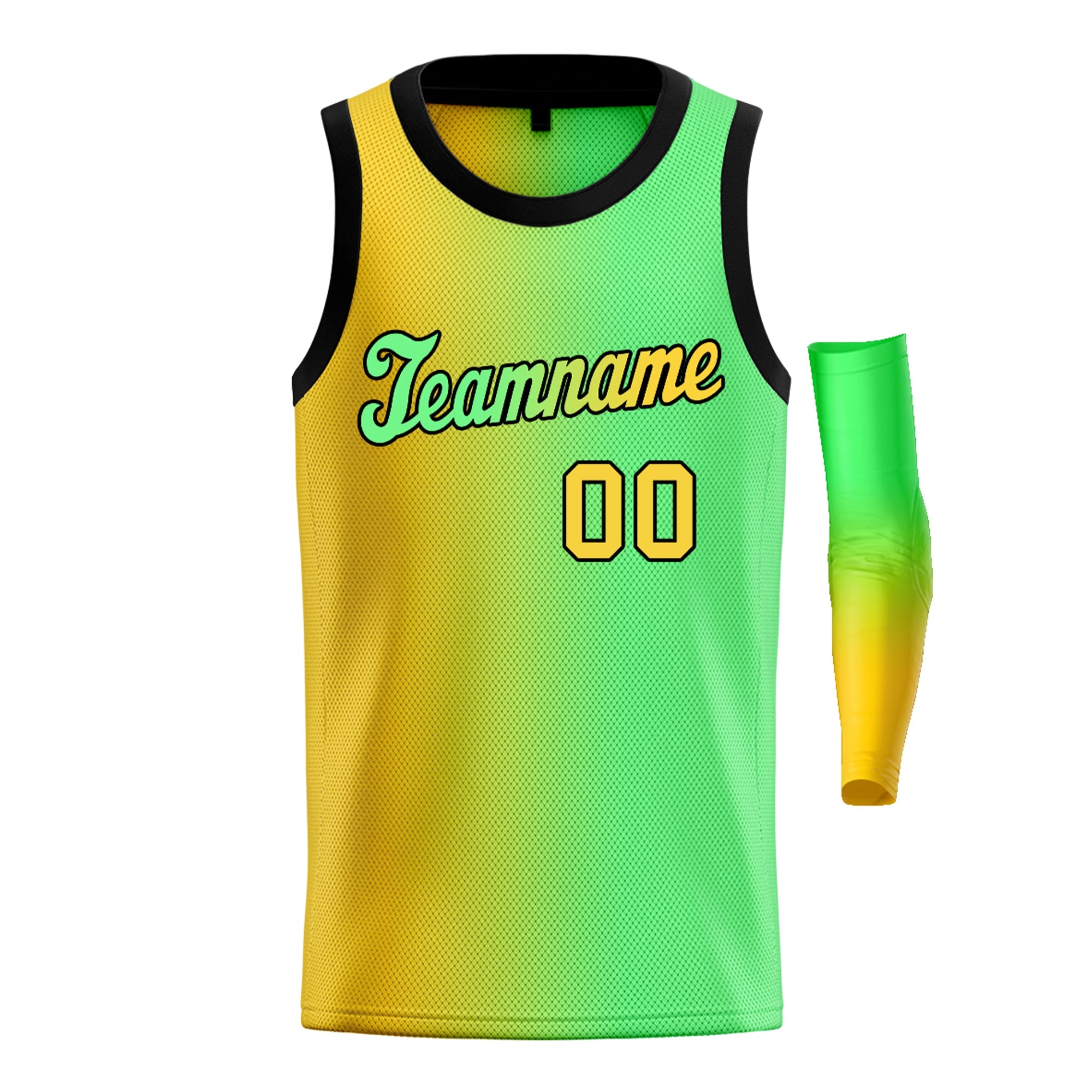 Custom Yellow Green-Black Gradient Fashion Tops Basketball Jersey