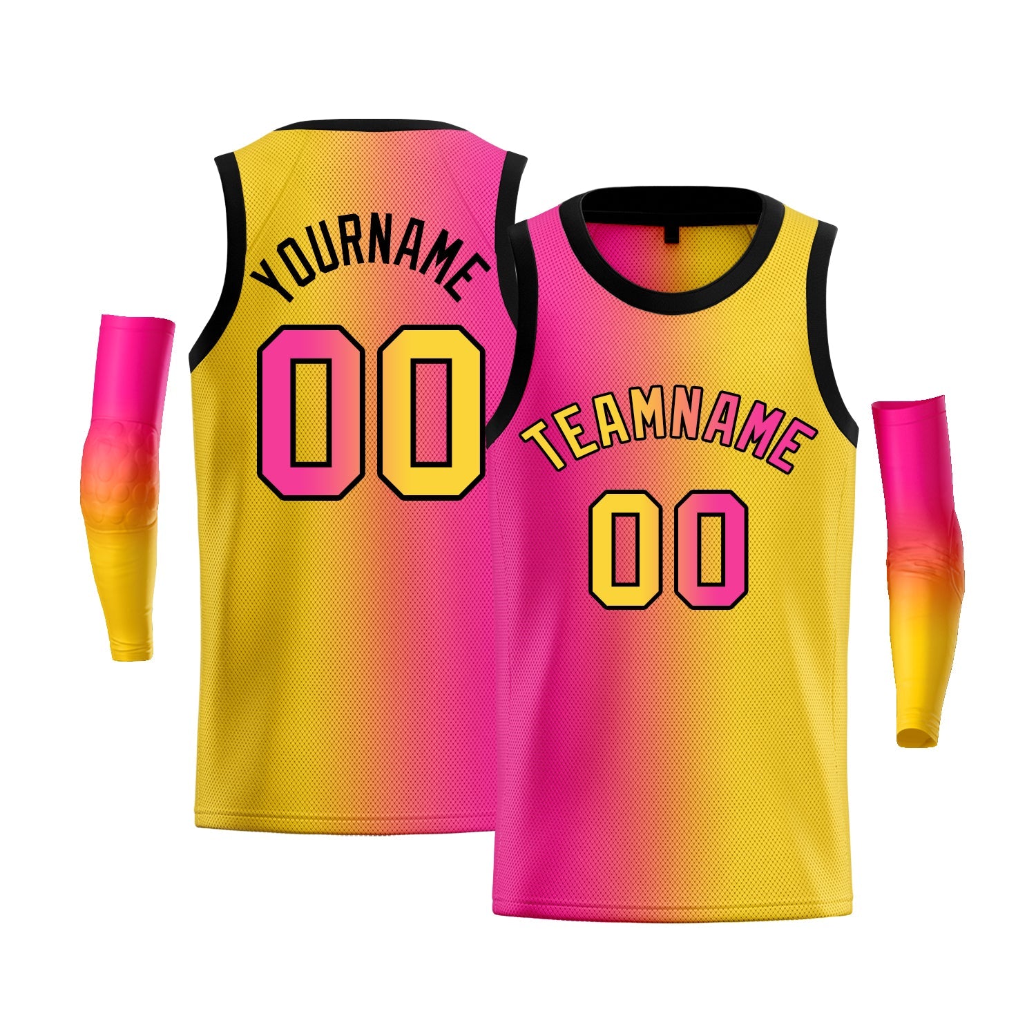 Custom Yellow Pink-Black Gradient Fashion Tops Basketball Jersey