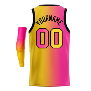 Custom Yellow Pink-Black Gradient Fashion Tops Basketball Jersey