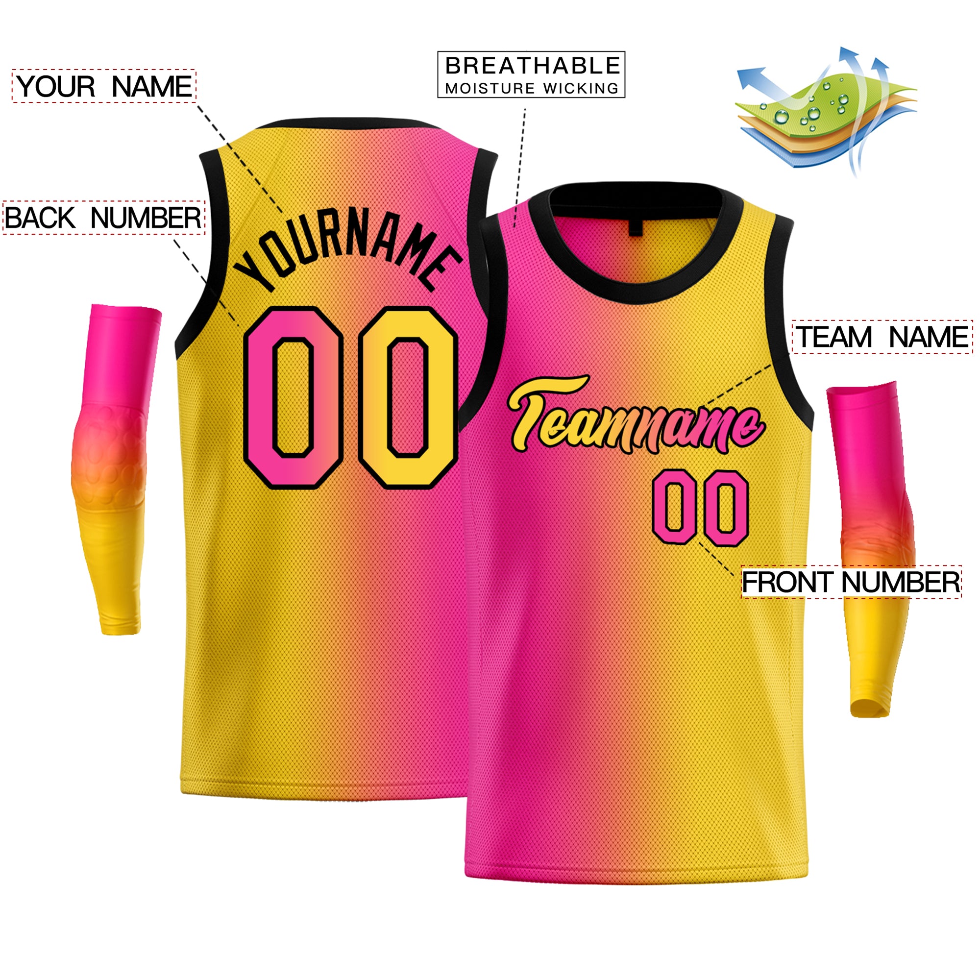 Custom Yellow Pink-Black Gradient Fashion Tops Basketball Jersey