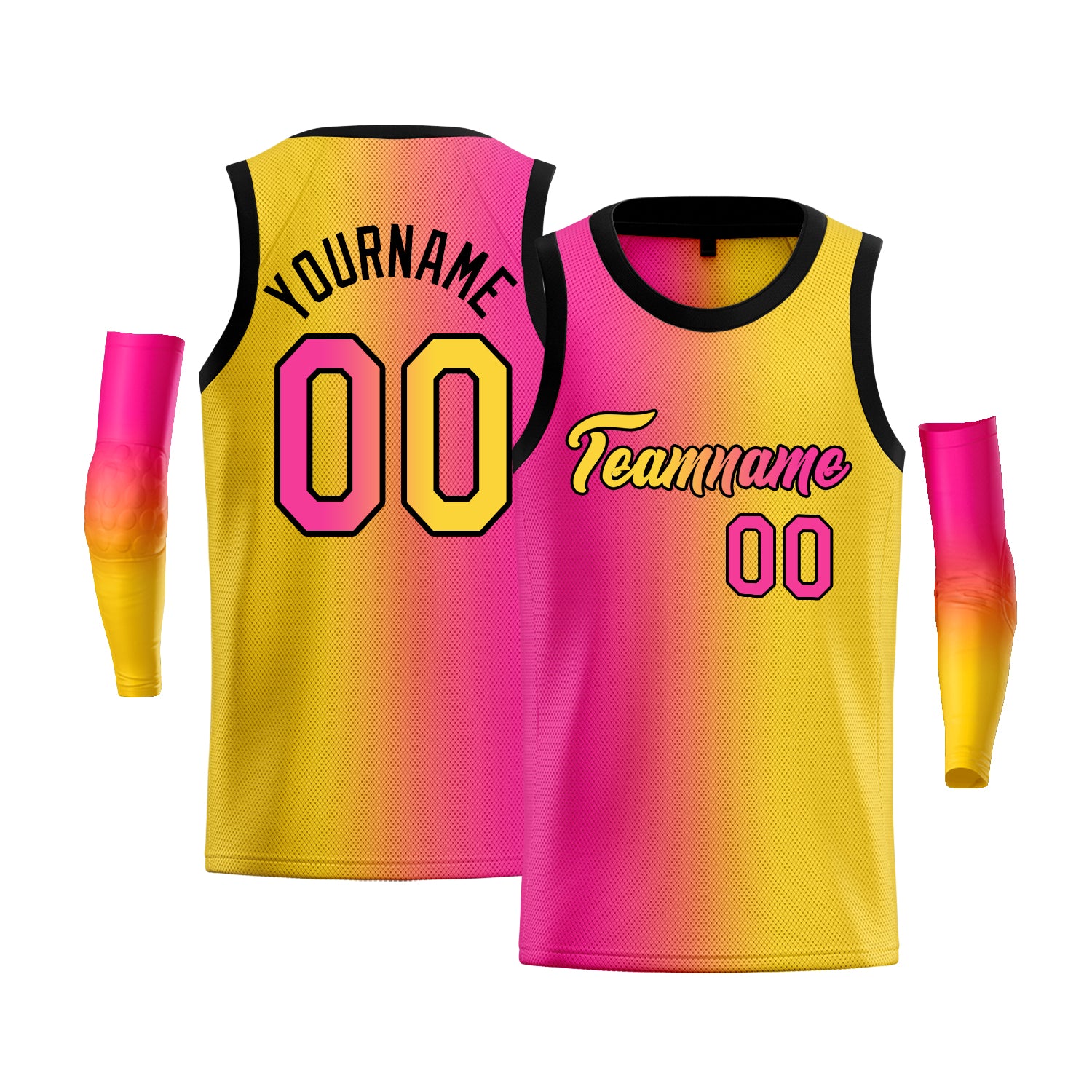 Maillot de basket-ball personnalisé, dégradé jaune rose-noir, hauts à la mode