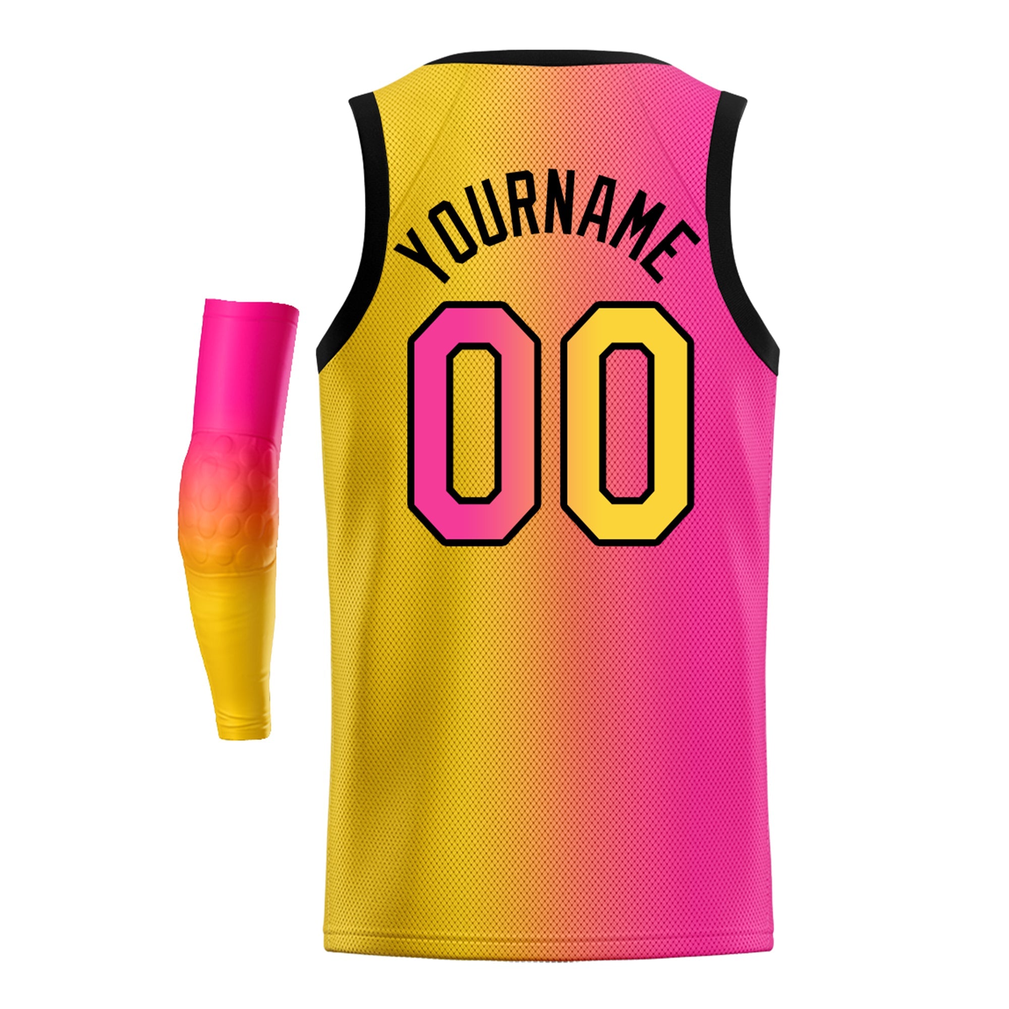 Maillot de basket-ball personnalisé, dégradé jaune rose-noir, hauts à la mode