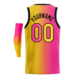 Custom Yellow Pink-Black Gradient Fashion Tops Basketball Jersey