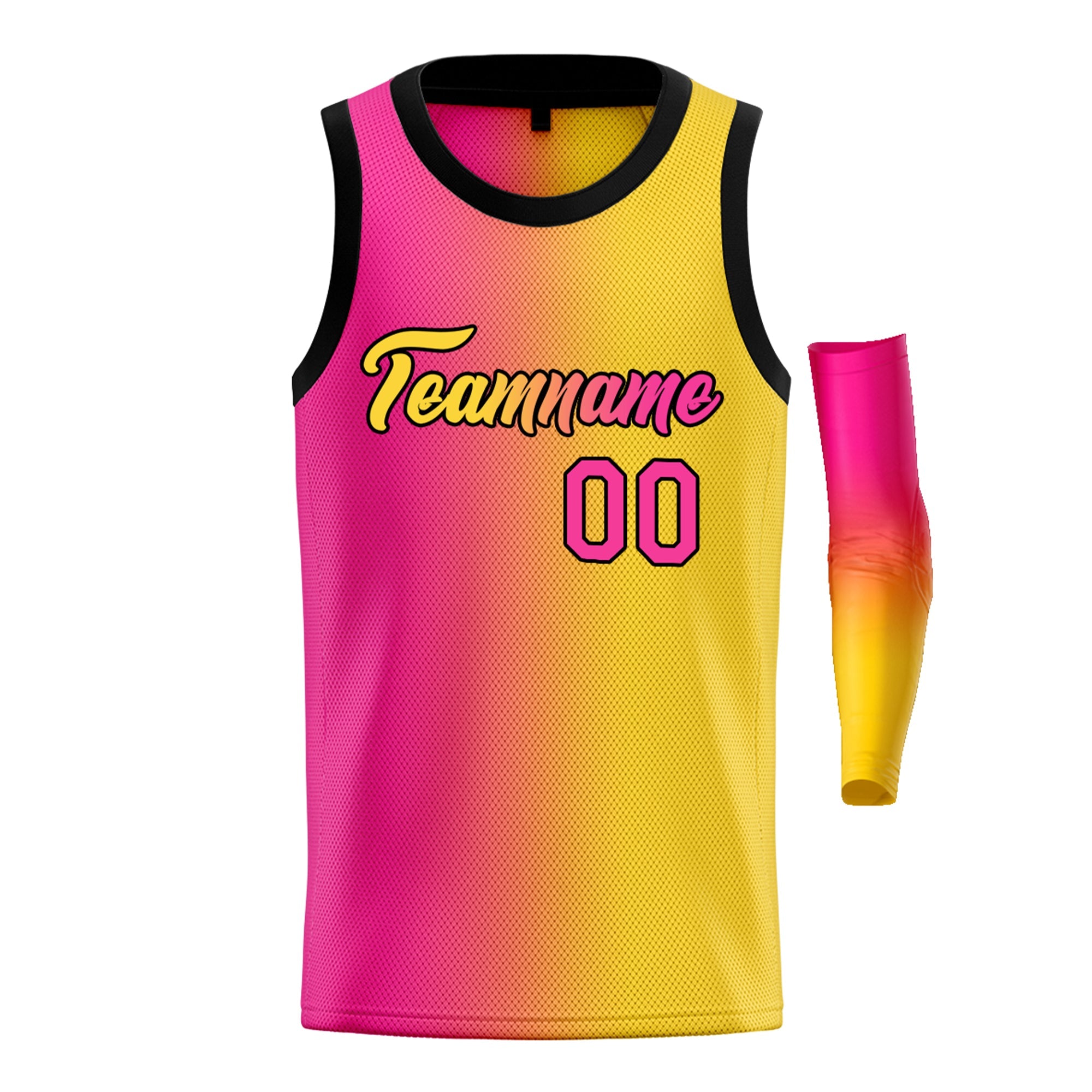 Maillot de basket-ball personnalisé, dégradé jaune rose-noir, hauts à la mode