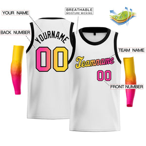 Custom White Yellow Pink-Black Gradient Fashion Tops Basketball Jersey