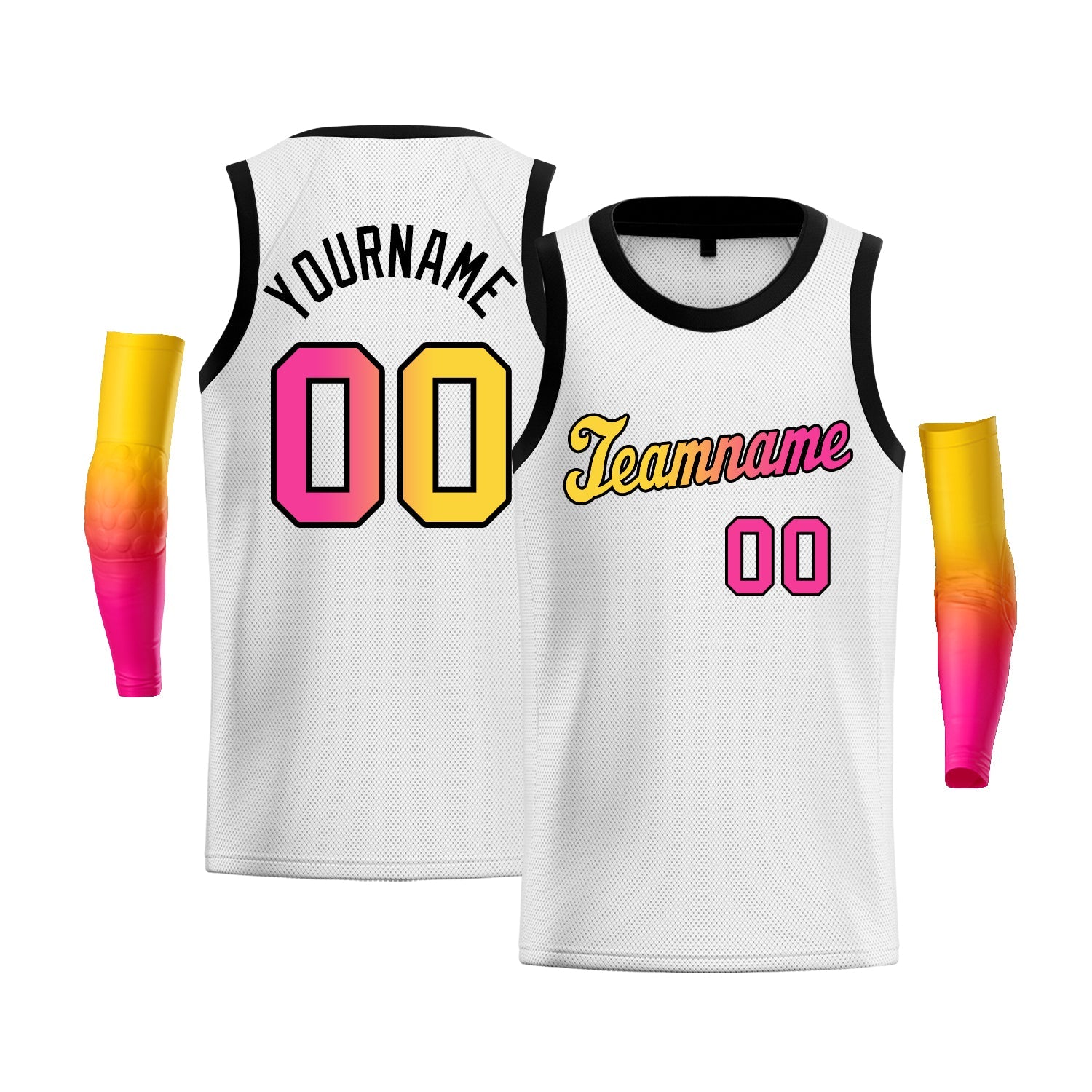 Custom White Yellow Pink-Black Gradient Fashion Tops Basketball Jersey