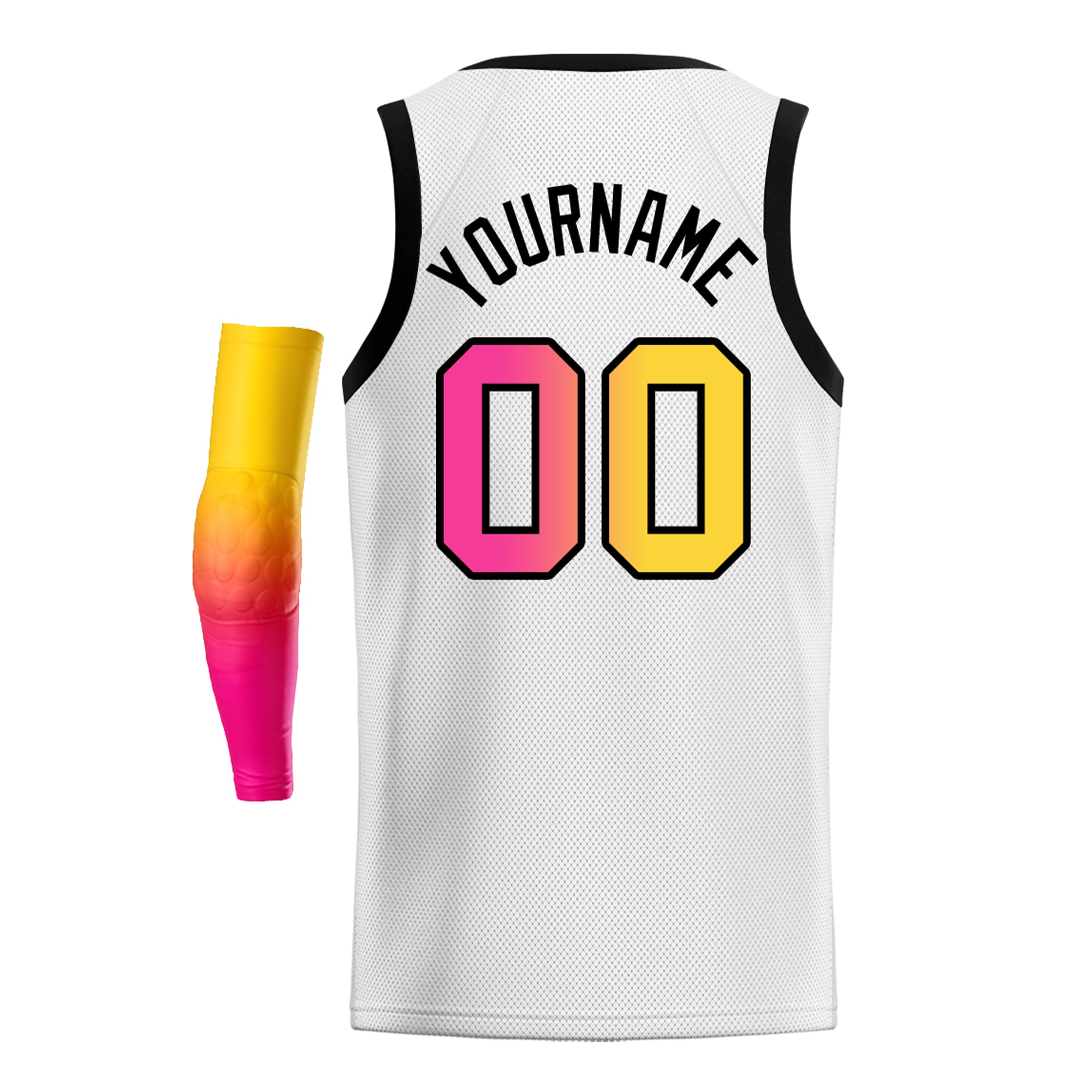 Custom White Yellow Pink-Black Gradient Fashion Tops Basketball Jersey