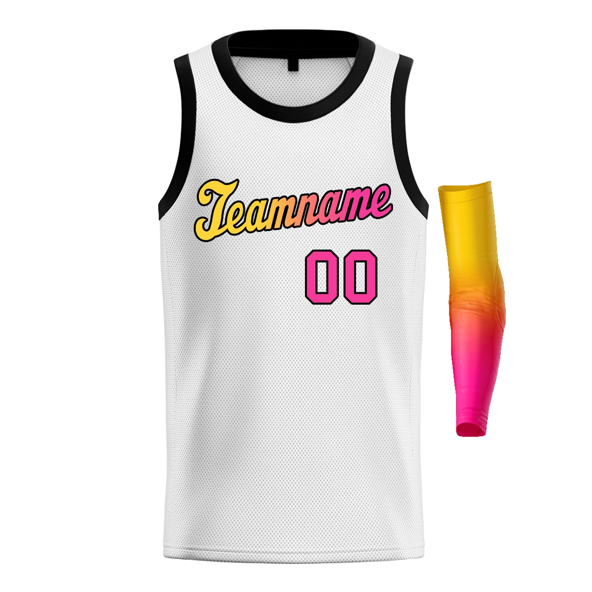 Custom White Yellow Pink-Black Gradient Fashion Tops Basketball Jersey