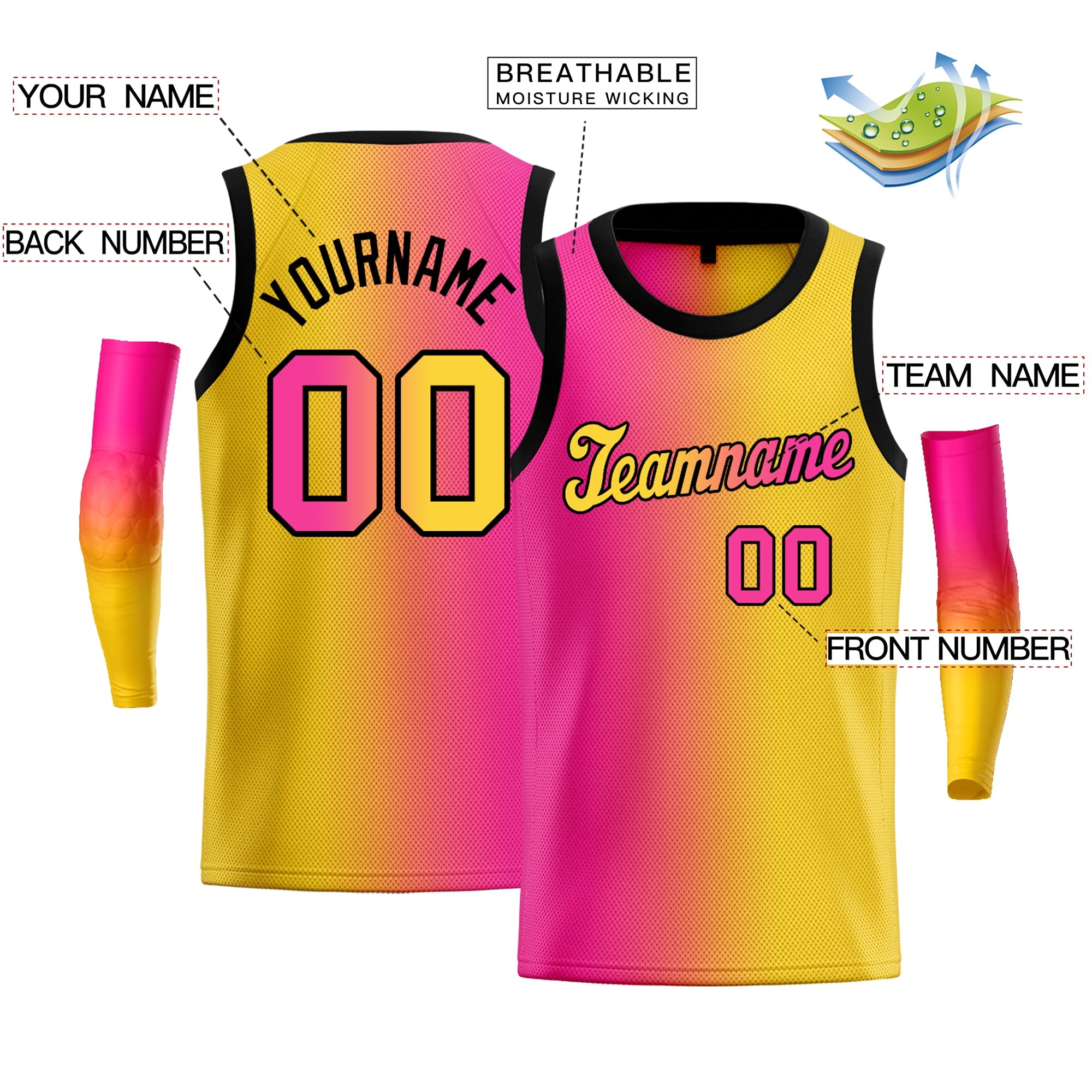 Custom Yellow Pink-Black Gradient Fashion Tops Basketball Jersey