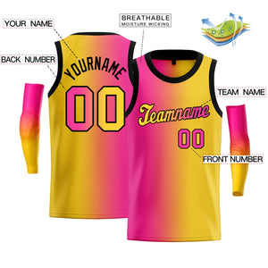 Custom Yellow Pink-Black Gradient Fashion Tops Basketball Jersey