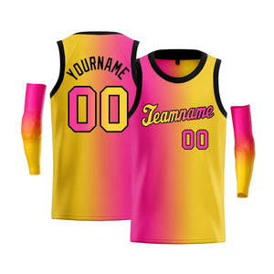 Custom Yellow Pink-Black Gradient Fashion Tops Basketball Jersey