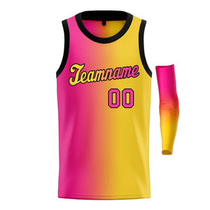 Custom Yellow Pink-Black Gradient Fashion Tops Basketball Jersey