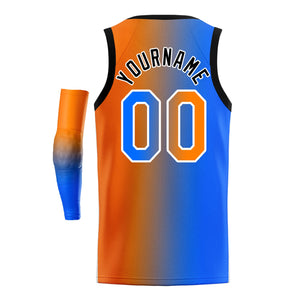 Custom Blue Orange-White Gradient Fashion Tops Basketball Jersey