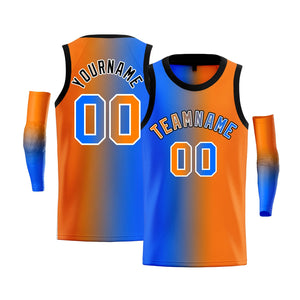 Custom Blue Orange-White Gradient Fashion Tops Basketball Jersey