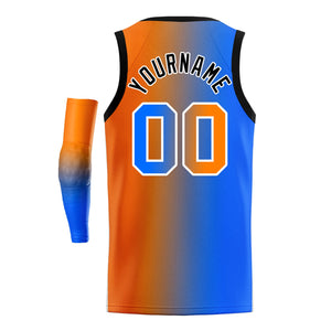 Custom Blue Orange-White Gradient Fashion Tops Basketball Jersey