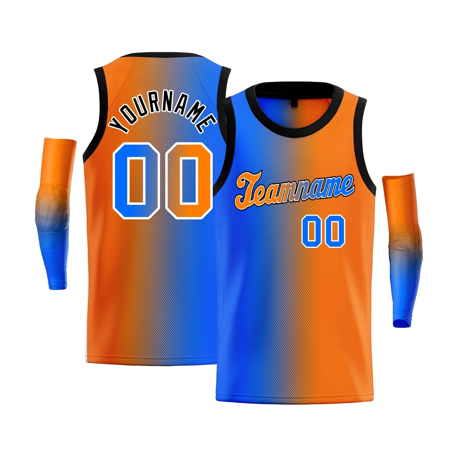 Custom Blue Orange-White Gradient Fashion Tops Basketball Jersey