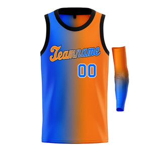 Custom Blue Orange-White Gradient Fashion Tops Basketball Jersey