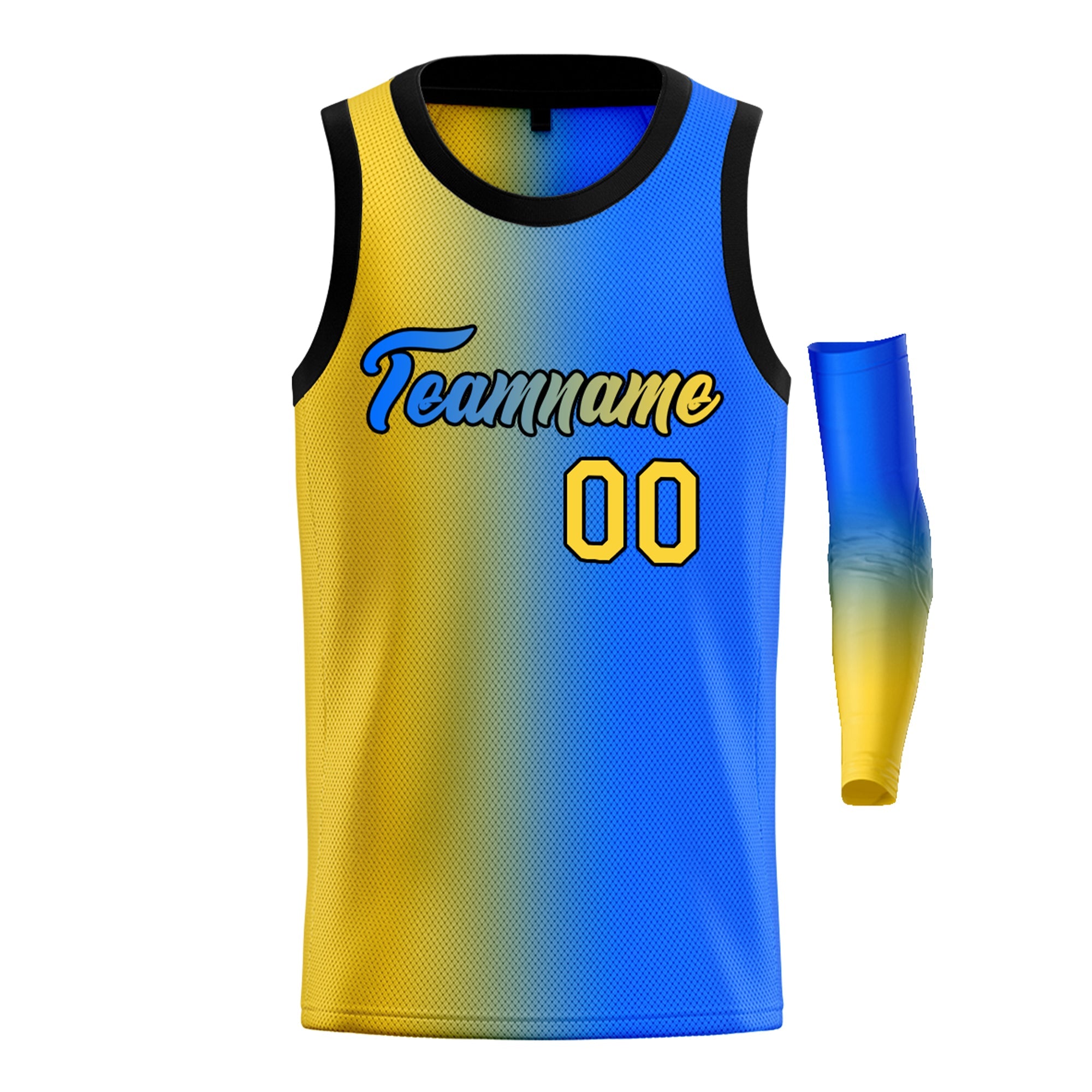 Maillot de basket-ball personnalisé, dégradé jaune bleu-noir, hauts à la mode