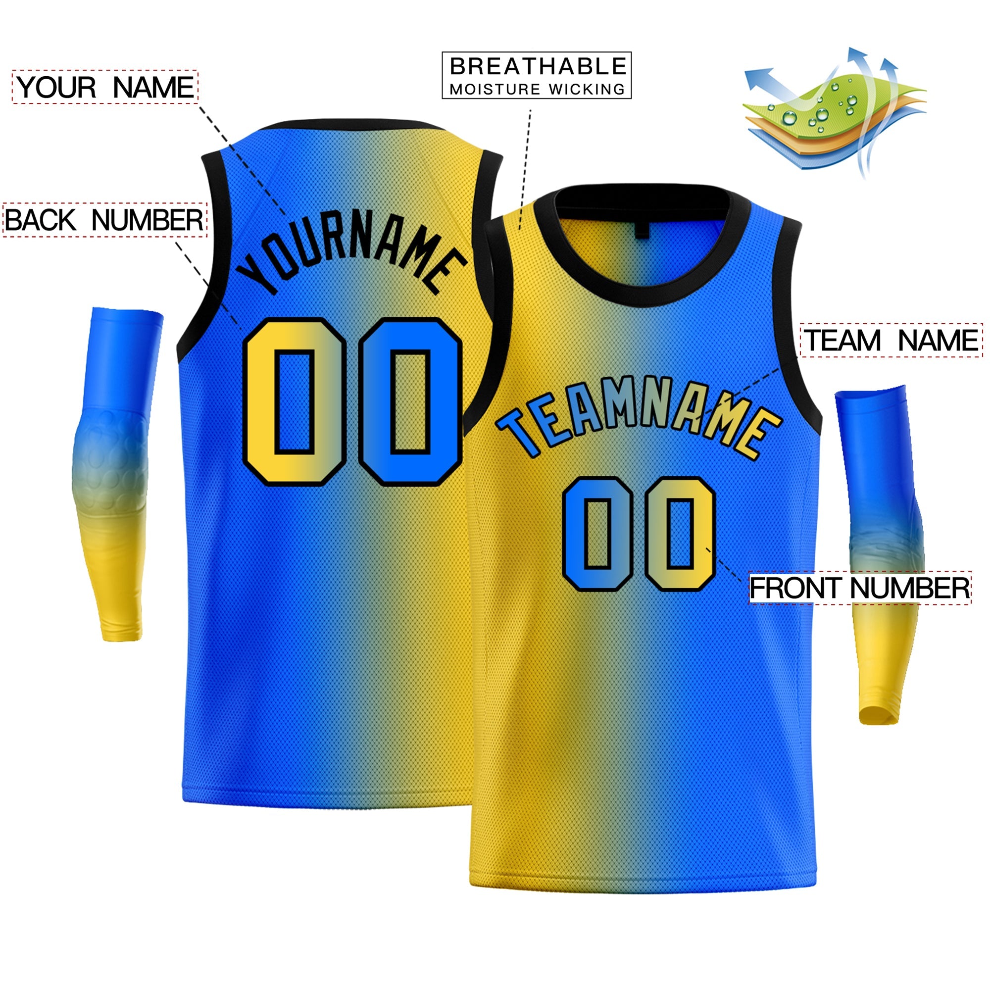 Custom Yellow Blue-Black Gradient Fashion Tops Basketball Jersey