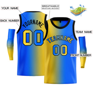 Custom Yellow Blue-Black Gradient Fashion Tops Basketball Jersey