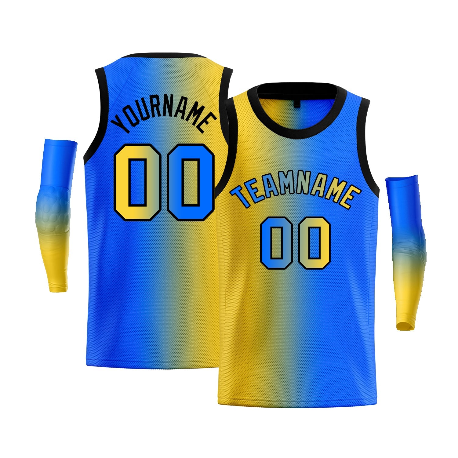 Maillot de basket-ball personnalisé, dégradé jaune bleu-noir, hauts à la mode