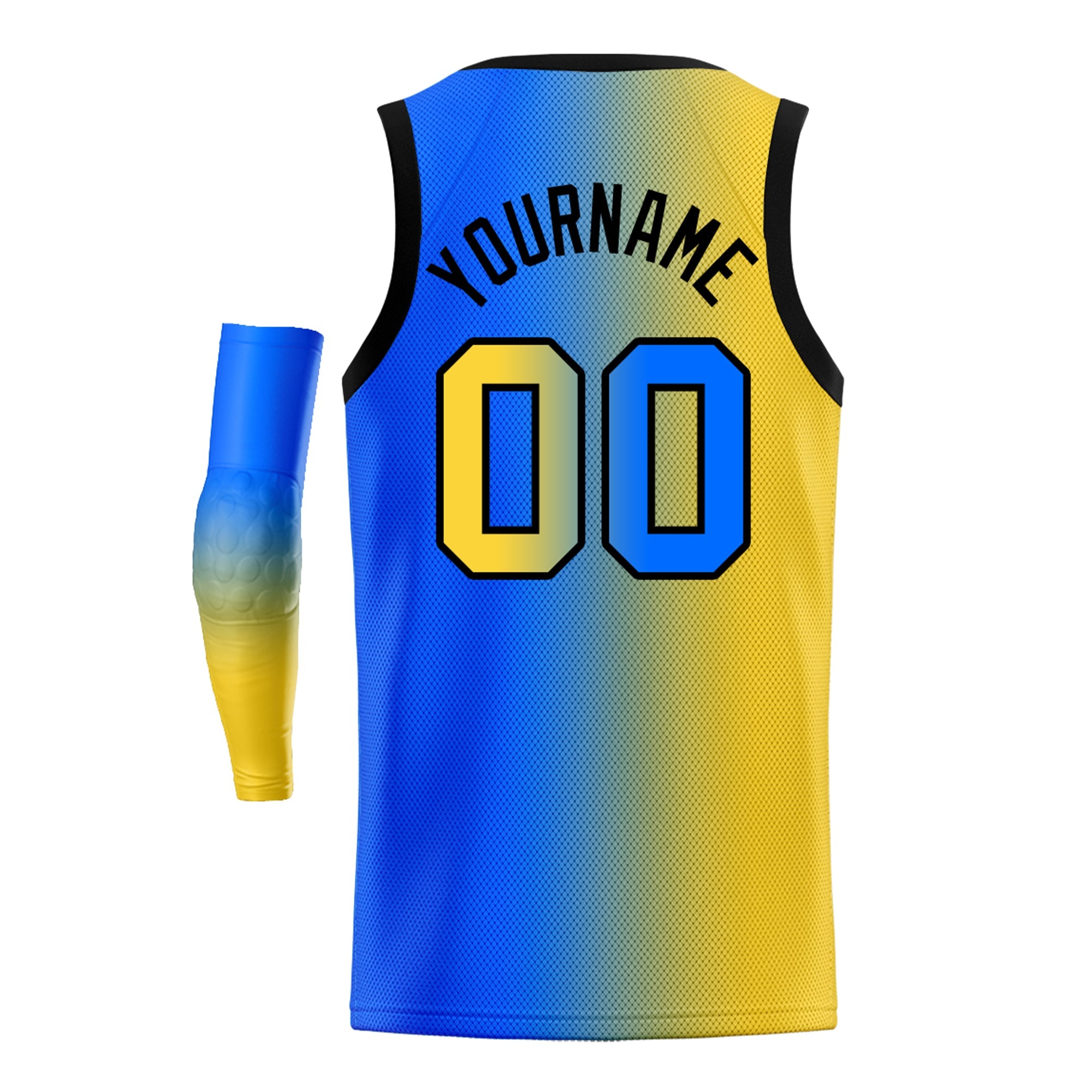 Maillot de basket-ball personnalisé, dégradé jaune bleu-noir, hauts à la mode