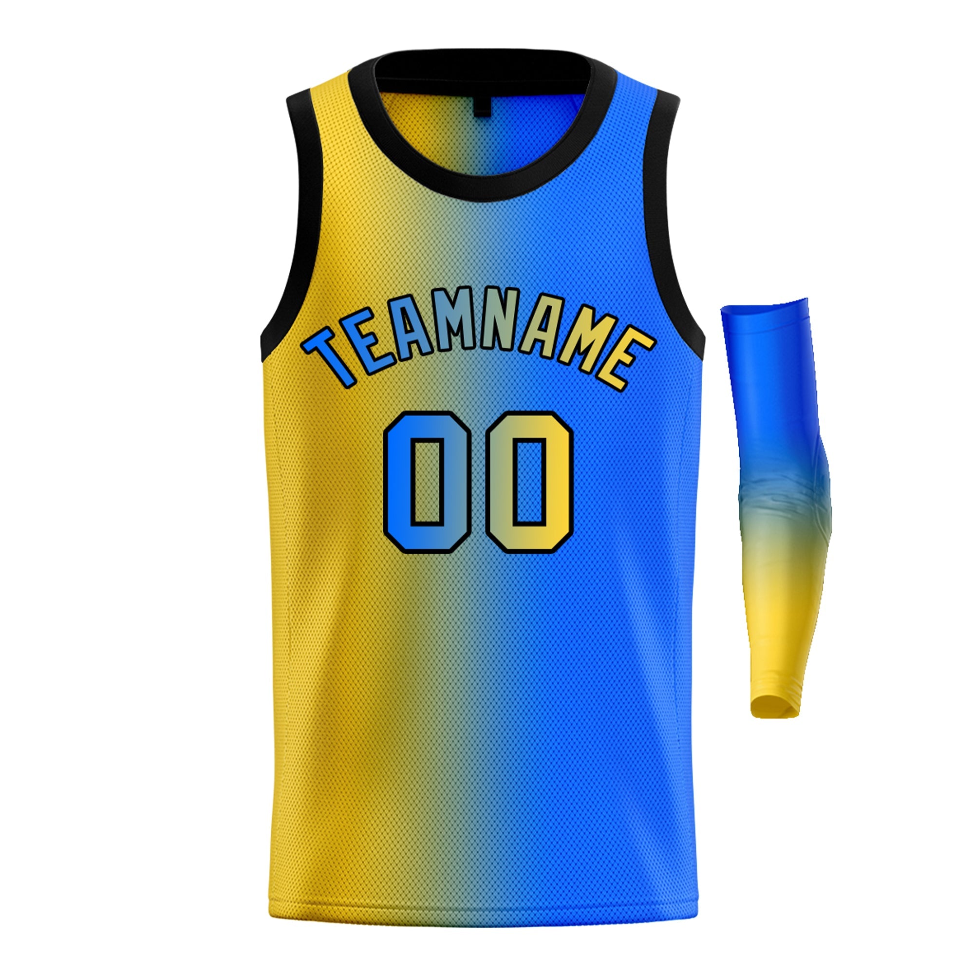 Maillot de basket-ball personnalisé, dégradé jaune bleu-noir, hauts à la mode