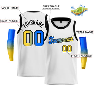 Maillot de basket-ball personnalisé, haut à la mode, dégradé blanc, bleu, jaune-noir, personnalisé