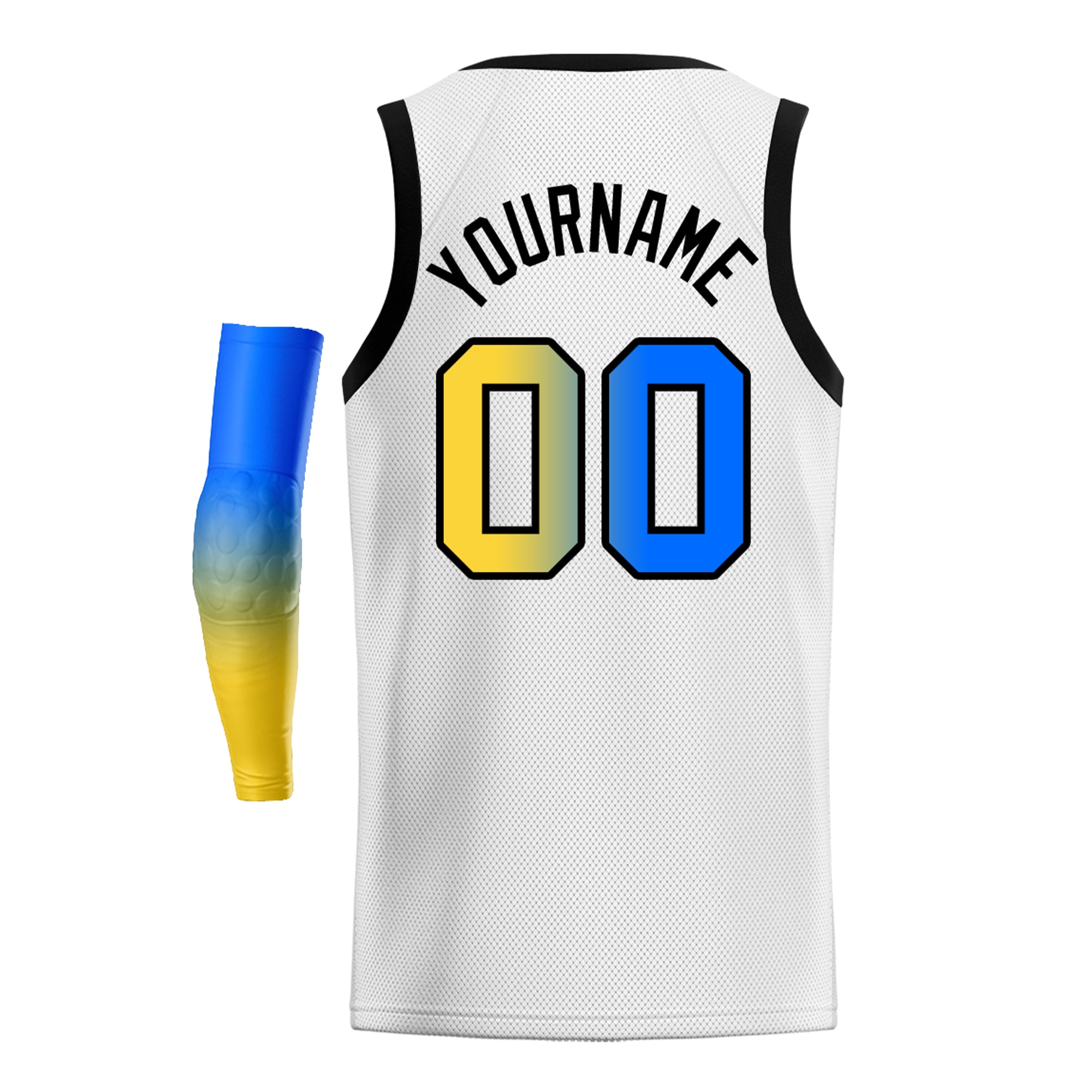 Maillot de basket-ball personnalisé, haut à la mode, dégradé blanc, bleu, jaune-noir, personnalisé