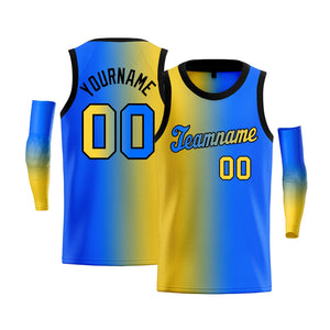 Maillot de basket-ball personnalisé, dégradé jaune bleu-noir, hauts à la mode