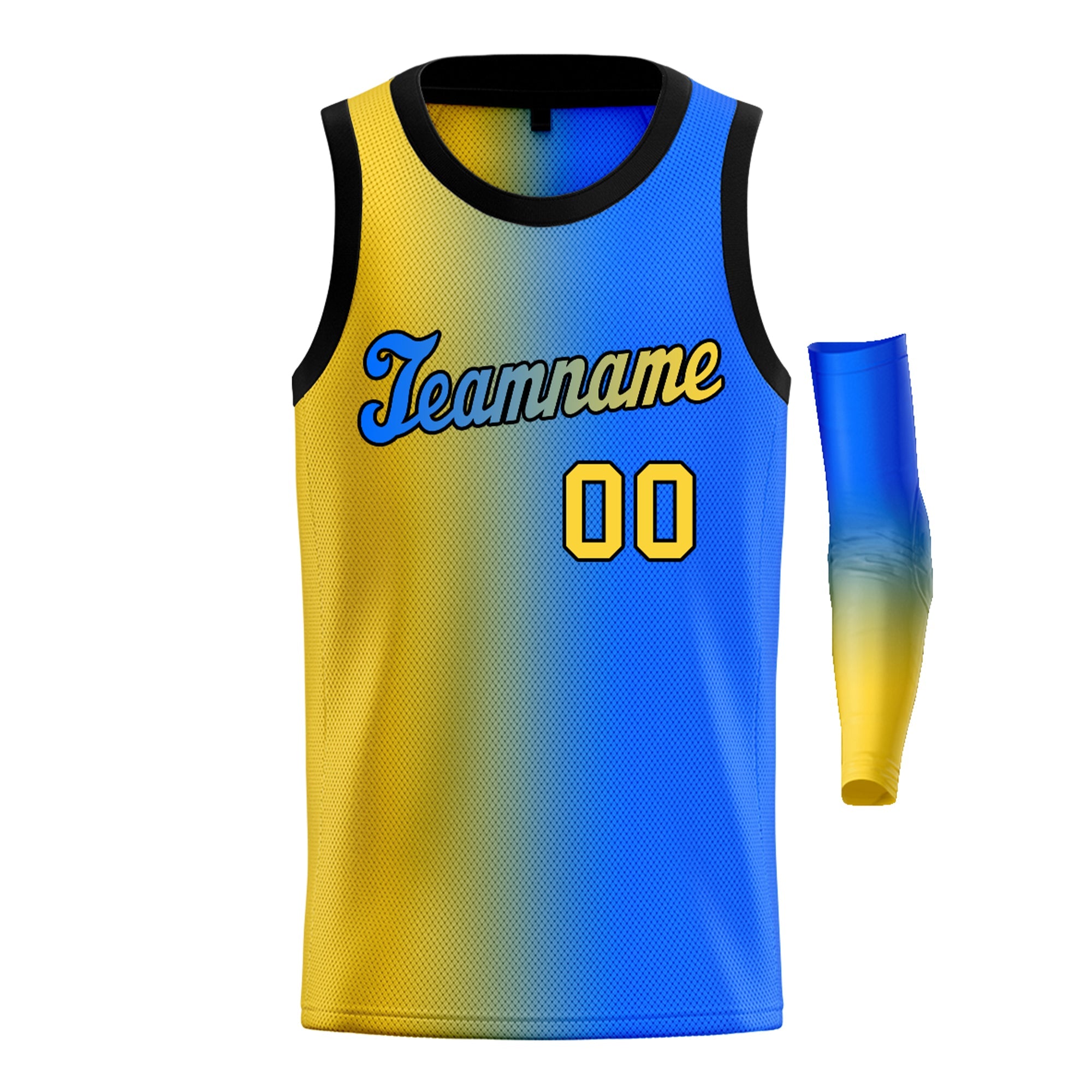 Maillot de basket-ball personnalisé, dégradé jaune bleu-noir, hauts à la mode