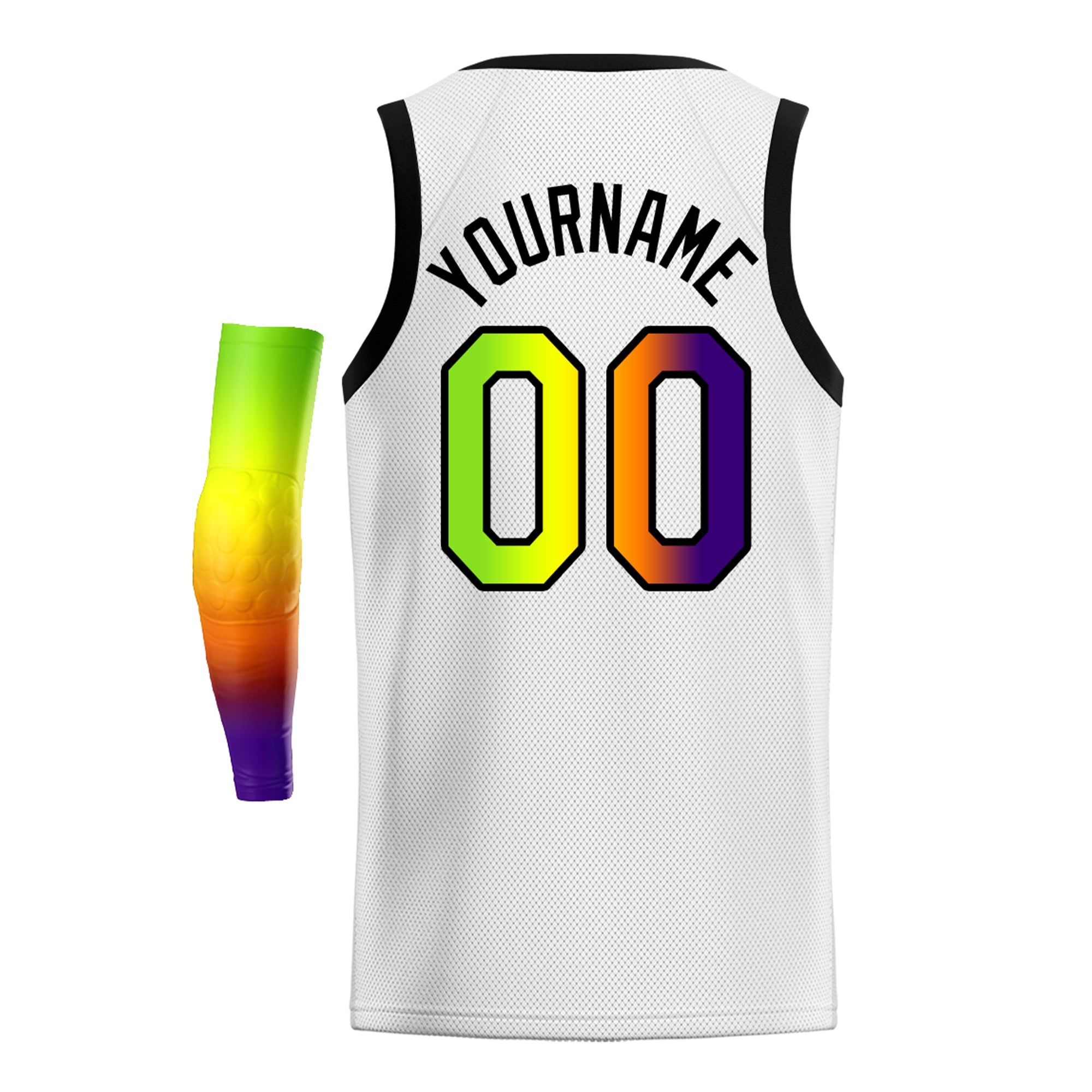 Custom White Purple Green-Black Gradient Fashion Tops Basketball Jersey