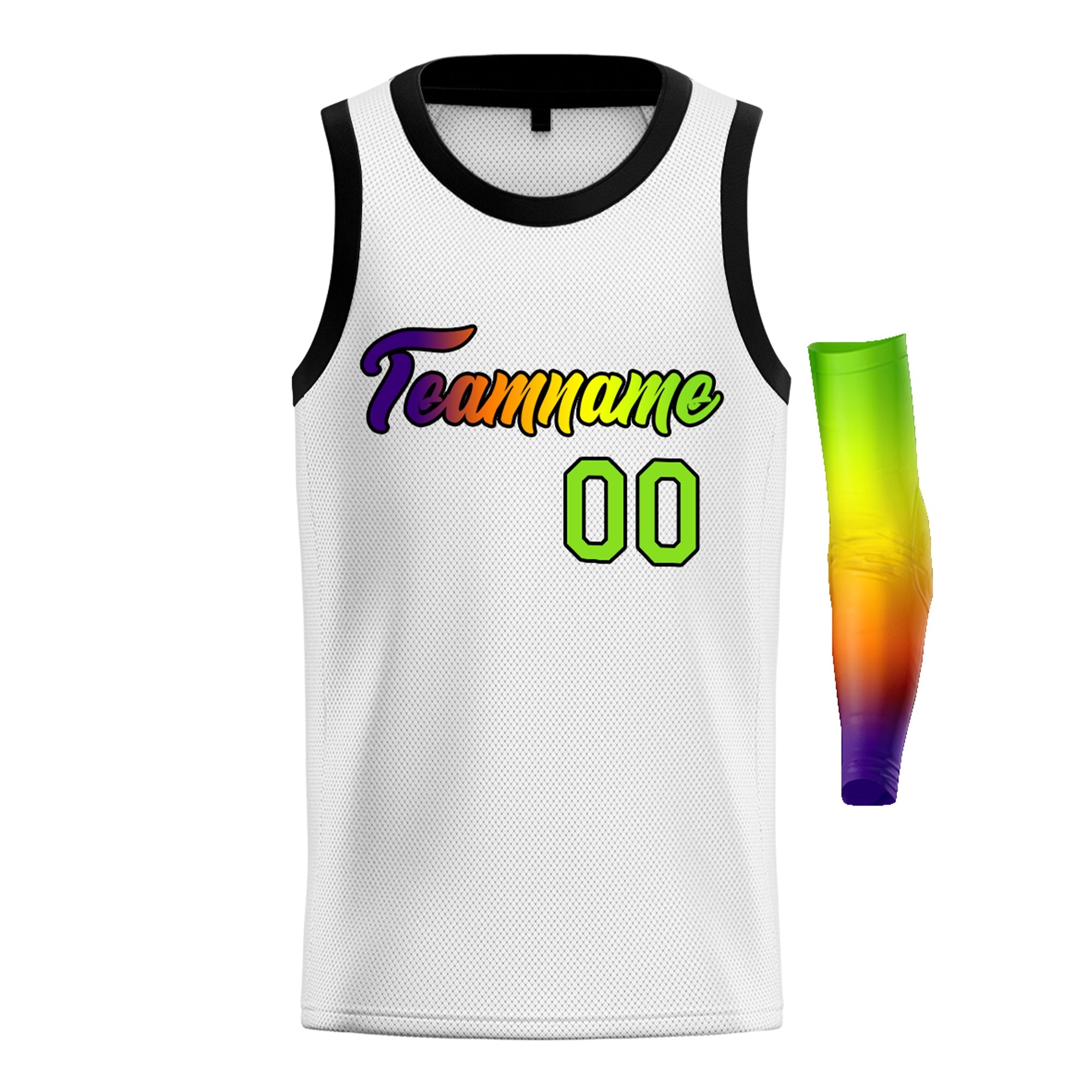 Custom White Purple Green-Black Gradient Fashion Tops Basketball Jersey