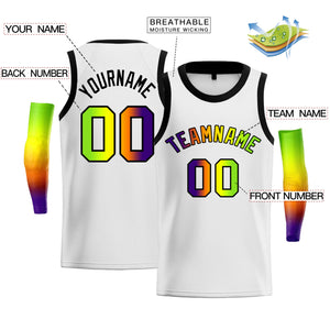 Custom White Purple Green-Black Gradient Fashion Tops Basketball Jersey