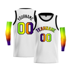 Custom White Purple Green-Black Gradient Fashion Tops Basketball Jersey