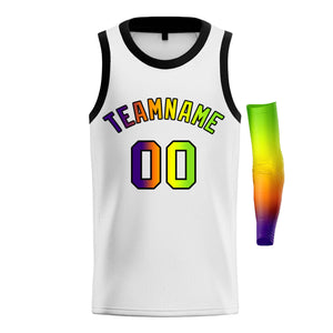 Custom White Purple Green-Black Gradient Fashion Tops Basketball Jersey