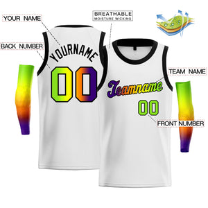 Custom White Purple Green-Black Gradient Fashion Tops Basketball Jersey