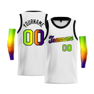 Custom White Purple Green-Black Gradient Fashion Tops Basketball Jersey