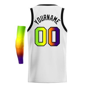 Custom White Purple Green-Black Gradient Fashion Tops Basketball Jersey