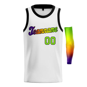 Custom White Purple Green-Black Gradient Fashion Tops Basketball Jersey