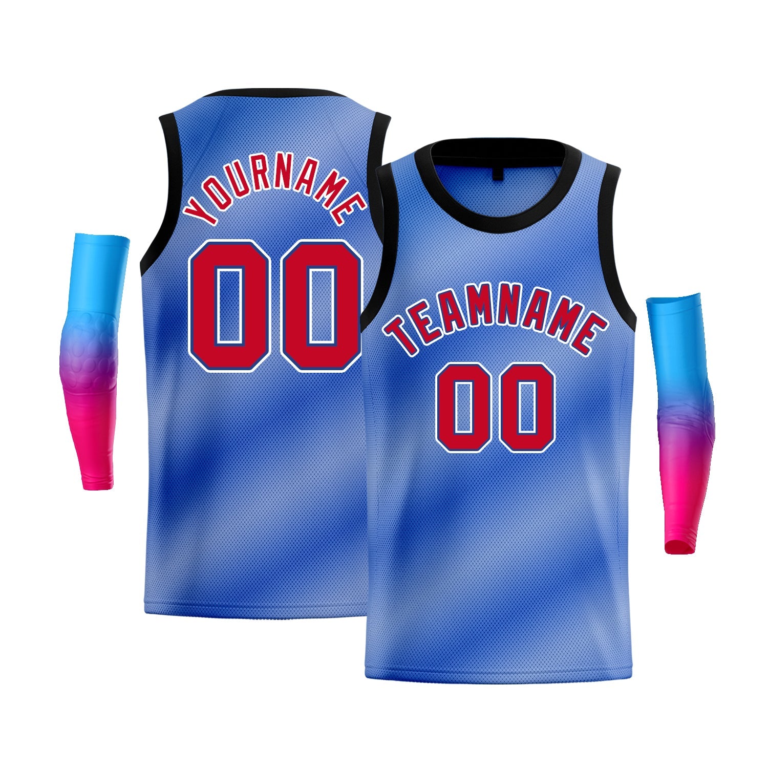 Custom Light Blue Red-White Gradient Fashion Tops Basketball Jersey