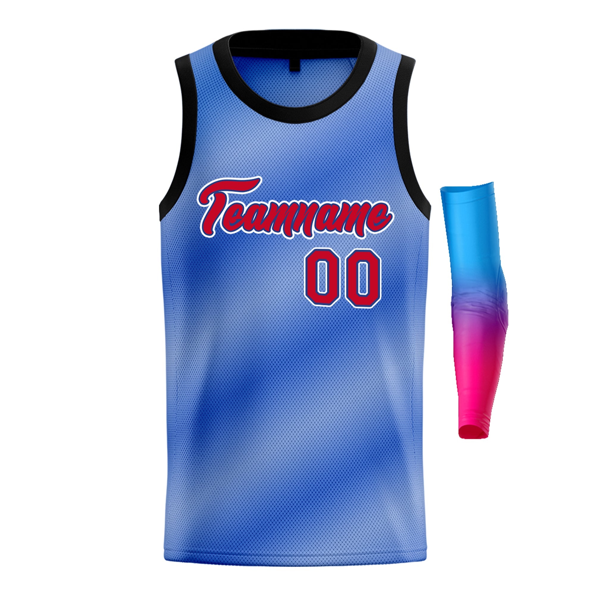 Custom Light Blue Red-White Gradient Fashion Tops Basketball Jersey