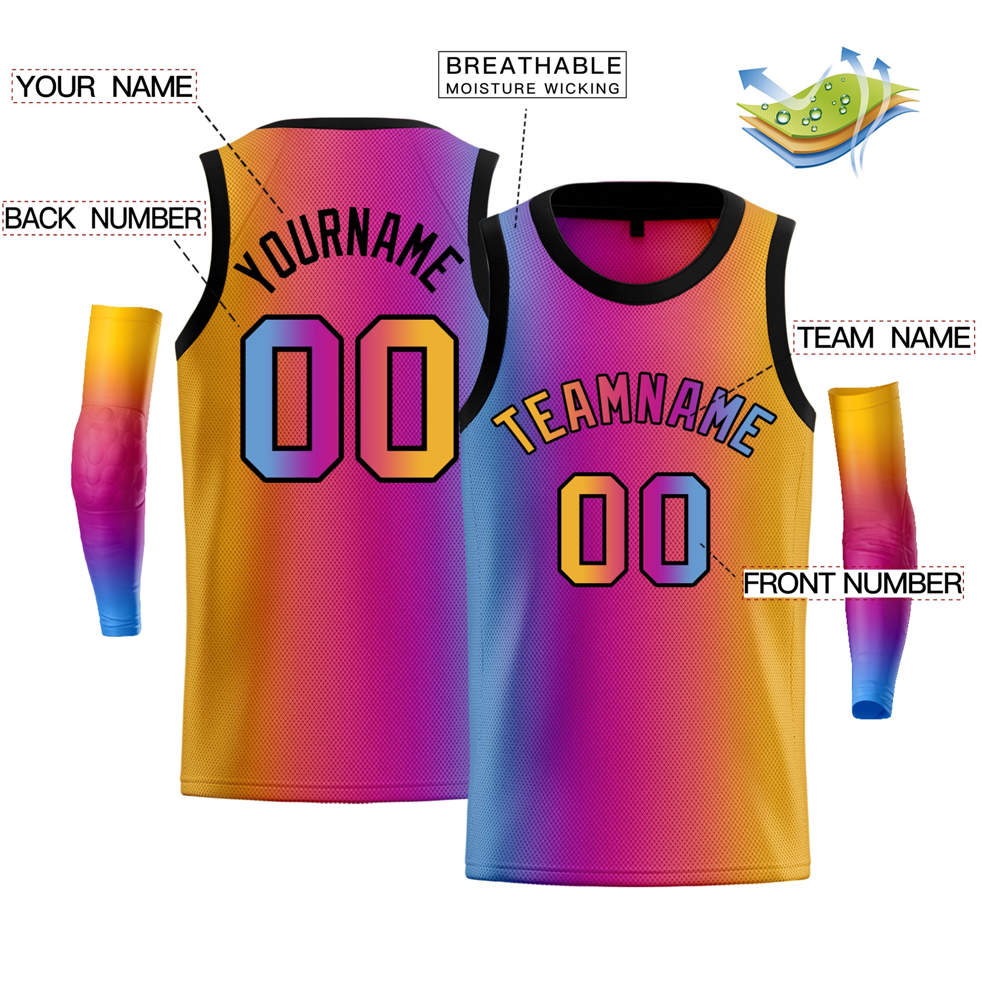 Custom Light Blue Yellow-Black Gradient Fashion Tops Basketball Jersey